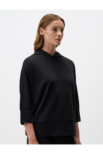Jimmy Key Siyah Bol Kesim Truvakar Kol Kapüşonlu Örme Sweatshirt
