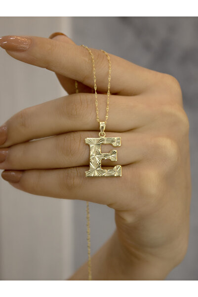 ZEYNEPLİ GOLD 14 Ayar Altın Press Füzyon E Harfli Kolye