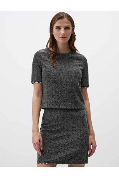 Jimmy Key Anthracite Melange Slim Fit High Waist Pearl Detailed Knitted Mini Skirt