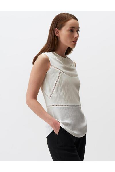 Jimmy Key Λευκή μπλούζα με λεπτομέρεια αμάνικη λαιμόκοψη