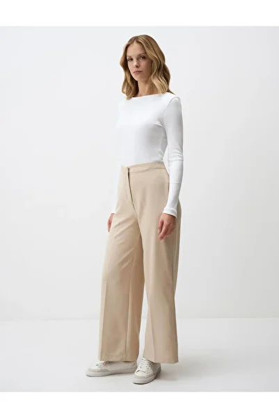 Jimmy Key Beige High Waist Relaxed Fit Wide Leg Woven Trousers