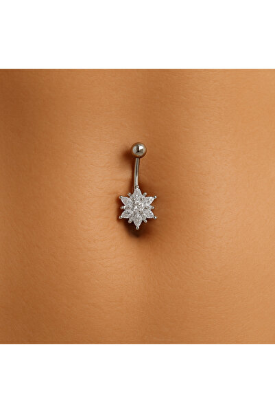 Bittox Şık ve Işıltılı Parlak Zirkon Taşlı Çelik Model Göbek Piercing- Yeni S...