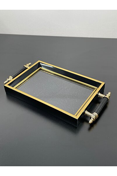 YzHome Luxury Gold Detailed Silvery Presentation Tray Gilded Tray 32*17cm