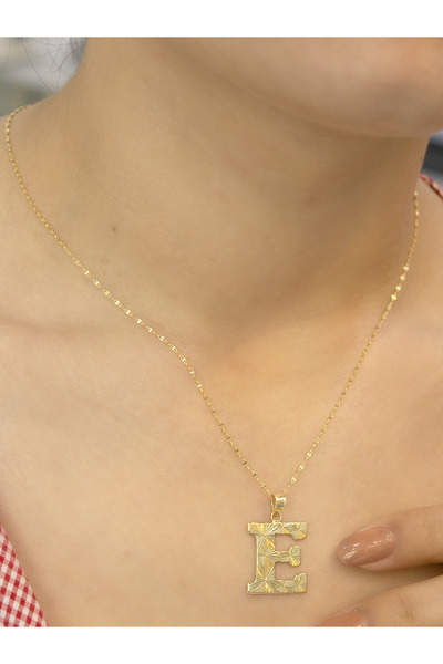ZEYNEPLİ GOLD 14 Ayar Altın Press Füzyon E Harfli Kolye