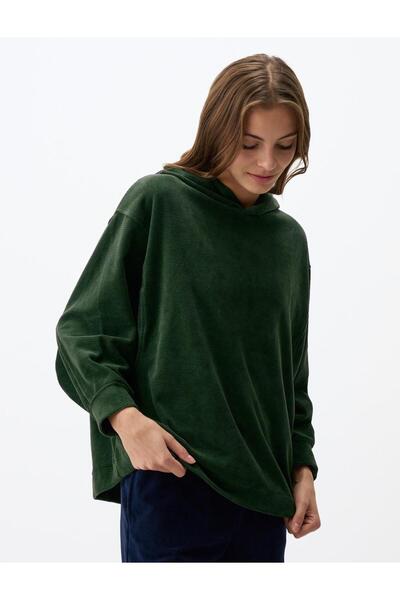 Jimmy Key Dark Green Relaxed Fit Hooded Velvet Sweatshirt