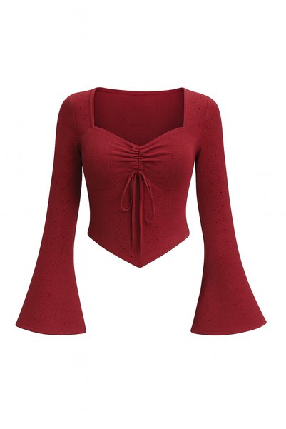 Wild Flower Burgundy Lace Detailed Long Sleeve Seasonal Blouse Top