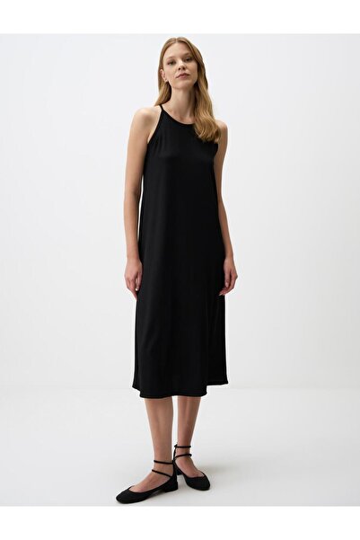 Jimmy Key Rochie midi neagră, cu decolteu, cu bretele