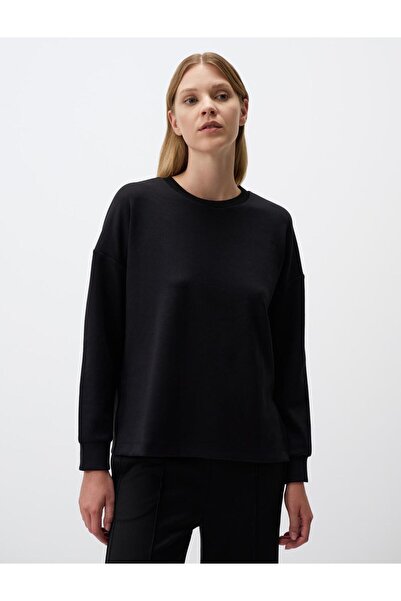 Jimmy Key Siyah Bisiklet Yaka Uzun Kollu Oversize Sweatshirt
