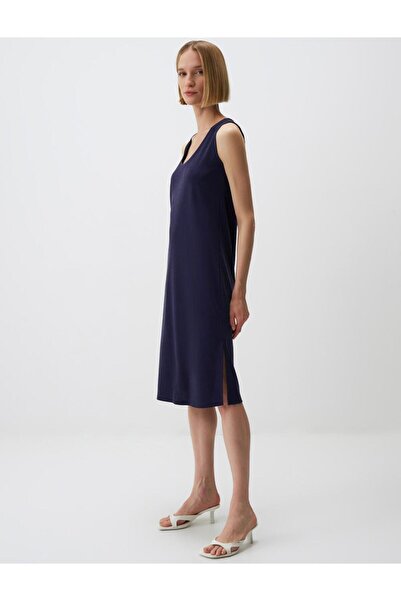 Jimmy Key Rochie midi de bază, albastru bleumarin, fără mâneci, cu decolteu în U