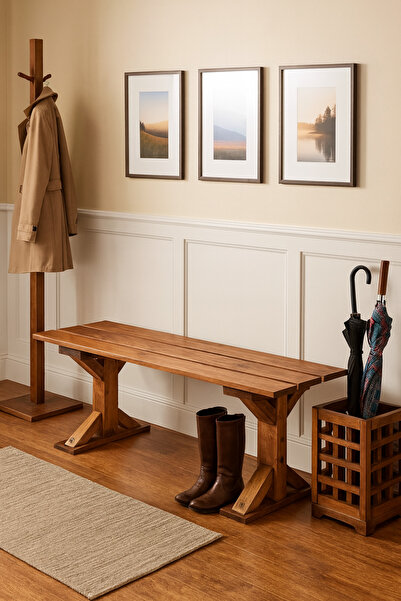 pinoxi Masif Ahşap Bank Mutfak Bankı Bench 100cm X 30cm Ceviz Renk