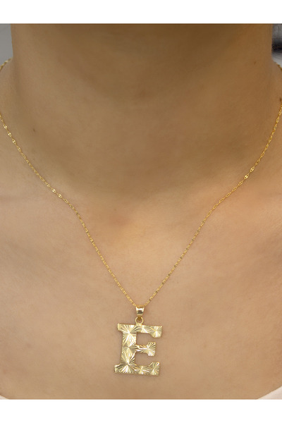 ZEYNEPLİ GOLD 14 Ayar Altın Press Füzyon E Harfli Kolye