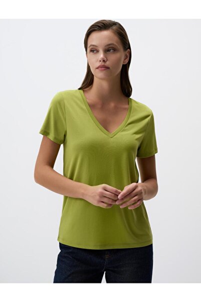 Jimmy Key Πράσινο μπλουζάκι με κοντό μανίκι σε V λαιμόκοψη