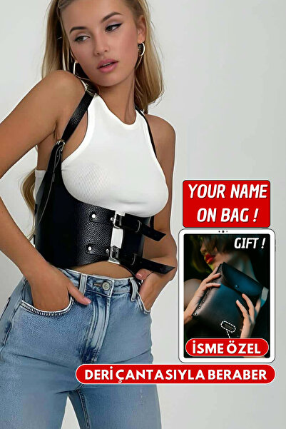 Angels Passion İsminize Özel Deri Çantasıyla Beraber Kadın Kemer - Deri Büstiyer Kemer Elbise Üzeri Şık Kemer