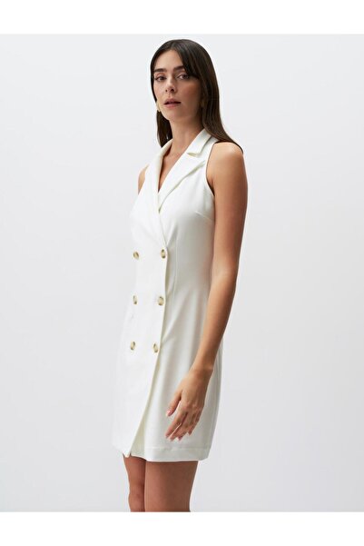 Jimmy Key Rochie mini fără mâneci cu guler dublu alb