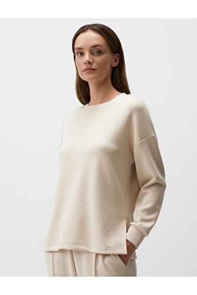 Jimmy Key Bej Uzun Kollu Bisiklet Yaka Oversize Sweatshirt