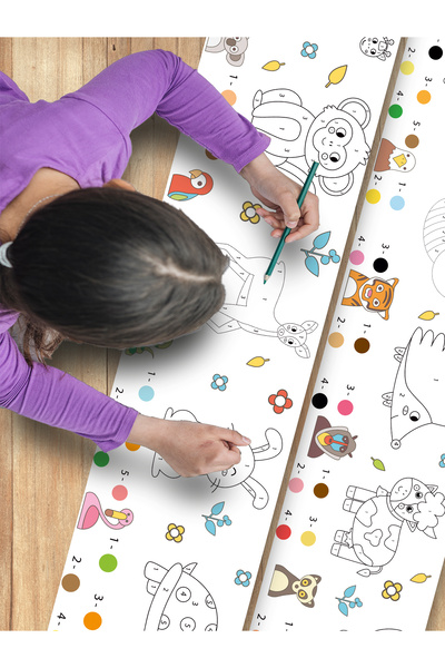 esatoys Hayvanlar Temalı Bebek Ve Çocuk Için Örnek Resimli 3,75 Metre Rulo Boyama Kağıdıı