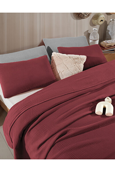 destinyhometex Claret Red 4 Layer Multi Muslin 100% Cotton Oversize Without Fringe 260x240cm