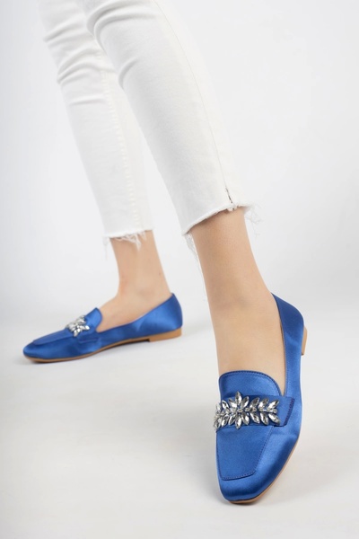 Moda Değirmeni Blue Satin Women's Square Toe Shoes