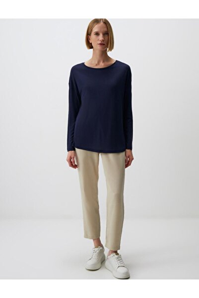 Jimmy Key Navy Blue Round Neck Long Sleeve T-Shirt