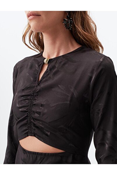 Jimmy Key Black Round Neck Long Sleeve Patterned Mini Dress