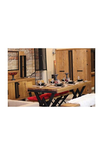 NT Concept Ntconcept Masif Ağaç Yemek Masası Takımı- 85cm-150cm Masa+150cm Bank+2 Adet Loft Sandalye