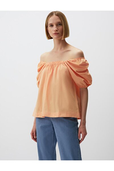 Jimmy Key Şeftali %100 Pamuk Kare Yaka Balon Kollu Bluz