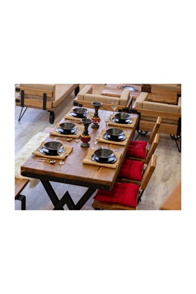 NT Concept Ntconcept Masif Ağaç Yemek Masası Takımı- 85cm-125cm Masa+125cm Ba...