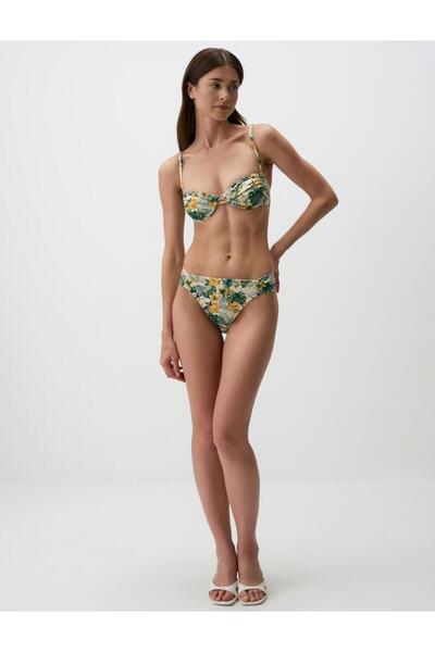 Jimmy Key Yeşil Ayarlanabilir Askılı Çiçek Detaylı Bikini Üst