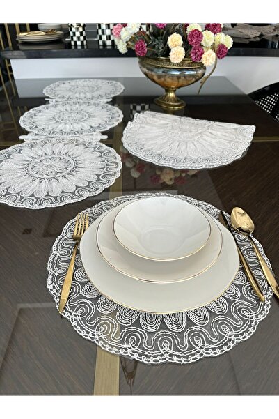 Tropikhome 12 Kişilik Amerikan Servis Supla Ve Runner Seti Kırık Beyaz Renk 1...