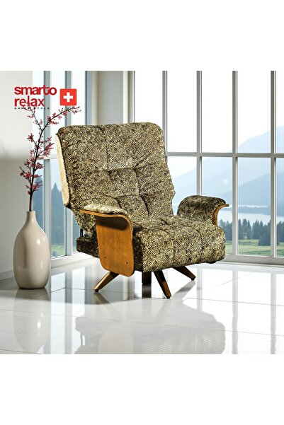 Smarto relax Genova Nova TV Koltuğu Berjer + Puf – Döner Mekanizmalı, Kadife/Şönil (Siyah/Altın) Şık