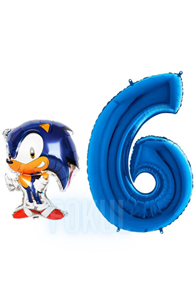 FOKUL Sonic Boom 6 Yaş Balon Seti Doğum Günü Hava ve Helyum Uyumlu 100 cm Yaş Balonu Sonic Balon 65x48 cm