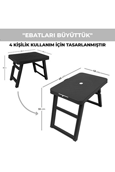 Pikas Büyük Boy Katlanabilir Taşıma Kulplu Portatif Plastik Kamp Ve Balkon Sehpası ( 68X48X55 cm )