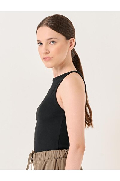 Jimmy Key Siyah Dar Kesim Kolsuz Halter Yaka Basic Örme Atlet