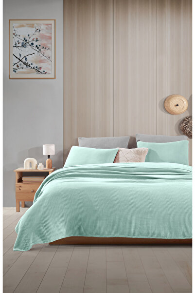 destinyhometex Mint Yeşili 4 Katlı Muslin %100 Pamuk Tek Kişillik Saçaksız Ya...