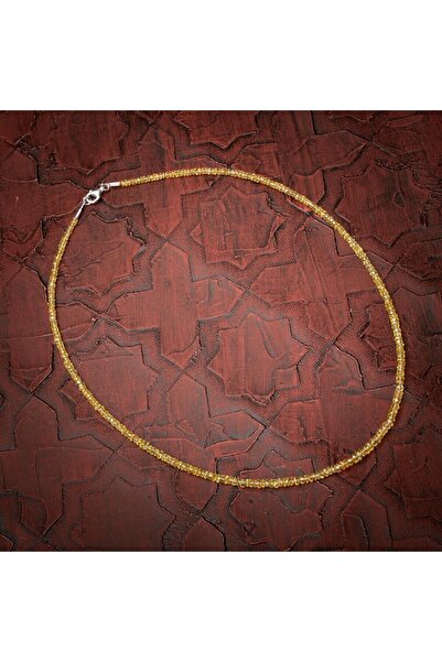 Saff Doğal Taş Sarı Safir Doğal Taş Rondel Kesim Gümüş Kapama Kolye - 2-3mm