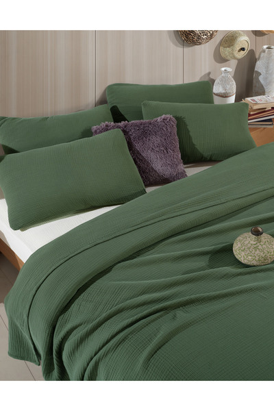 destinyhometex Forest Green 4 Layer Multi Muslin 100% Cotton Oversize Fringeless 260x240cm