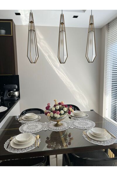 Tropikhome Amerikan Servis Nakışlı Supla Ve Runner Seti 6 Kişilik Set Kırık B...