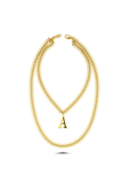 SUP OTHERS ALTIN KAPLAMA A HARF SİYAH MİNELİ GERDANLIK