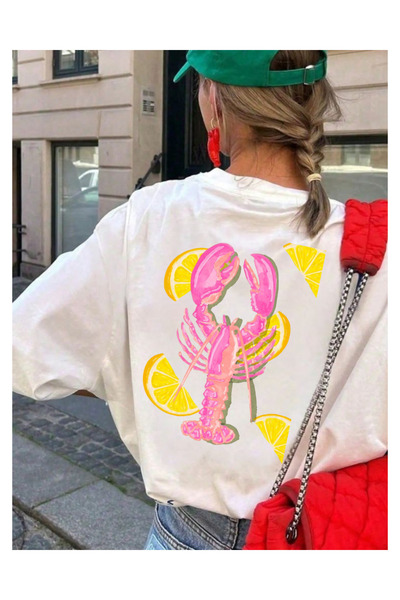 Tubinyoo تي شيرت كبير الحجم بنقشة ظهر منقوشة بالليمون