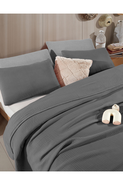 destinyhometex Dark Gray 4 Layer Muslin Cotton Double Bedspread Without Fringe/Pike 200 X 240cm