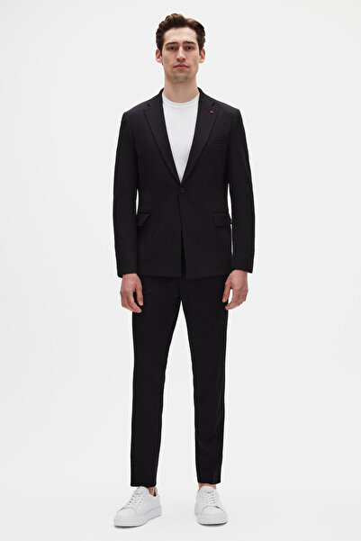 Twn Slim Fit Μαύρο Κορδόνι Πλεκτό Κοστούμι