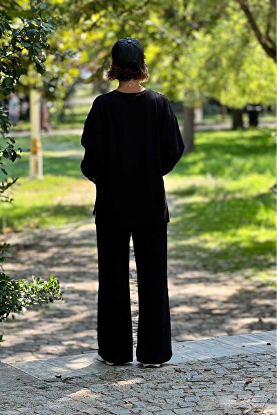 Nevin Kaya Moda Fekete modális szövet nadrág blúz szett