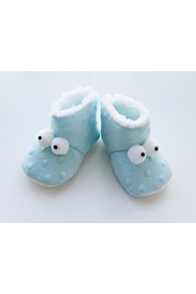 Puppis Baby Gözlü Mavi Bebek Panduf, Kaydırmaz Taban, Terletmeyen, Ilkadım Organik