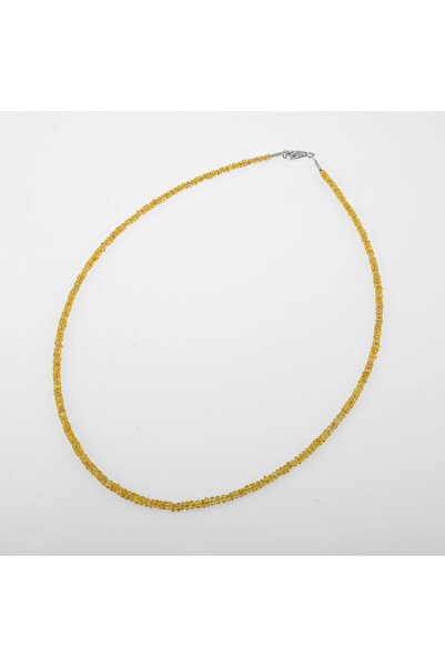 Saff Doğal Taş Sarı Safir Doğal Taş Rondel Kesim Gümüş Kapama Kolye - 2-3mm