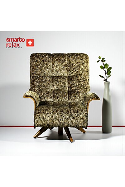 Smarto relax Genova Nova TV Koltuğu Berjer + Puf – Döner Mekanizmalı, Kadife/Şönil (Siyah/Altın) Şık