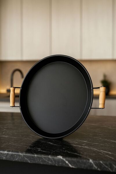 Arma House 2Nd Quality 32 cm Country Style Black Medium Size Metal Tray