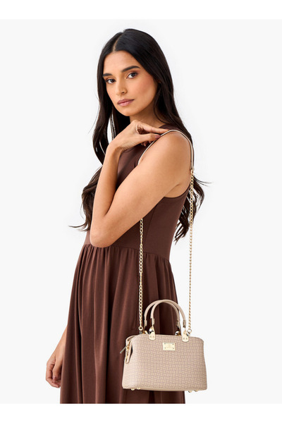 Flora Bella by Shoexpress Monogram Print Tote Bag with Detachable Chain Strap and Zip Closure