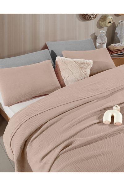 destinyhometex Mink Double 240x250cm Bedspread/2 Pieces 50x70cm Pillow 4 Layers Multi Muslin 100% Cotton