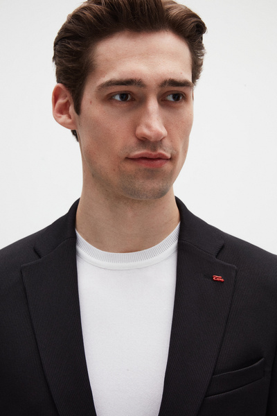 Twn Slim Fit Black Corded Knitted Suit