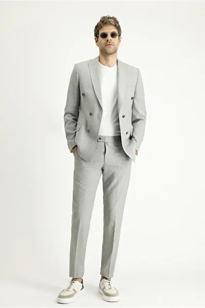 Kiğılı Extra Slim Fit Double Breasted Striped Super Slim Fit Suit